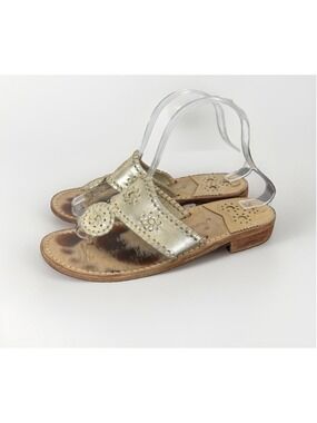 Jack Rogers Jacks Gold Leather Flat Sandals Sz 8 Women Whipstitch $138 Resort